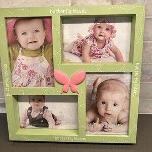 NEW tiny miracles butterfly kisses Green/Pink Baby Girl Collage Photo Frame
